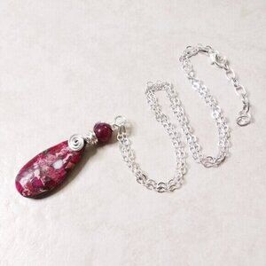 Hot Pink & Rose Pink Sea Sediment Jasper Pendant Necklace! Mature Femininity